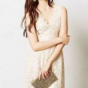 Anthropologie Greylin Floral Lace Melusine Mini Dress CreamGold